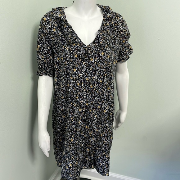 Madewell Black Floral Babydoll Flowy Dress Ruffle Collar Small - Picture 1 of 9